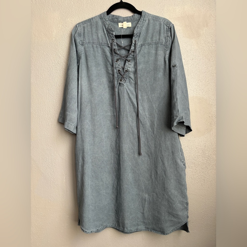 Chambray Lace-Up Tunic Dress